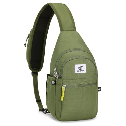 SKYSPER Sling Bag RFID Anti-Theft Crossbody Bag Recycled Travel Cross Body Bag Shoulder Sling Daypack - color: Armygreen