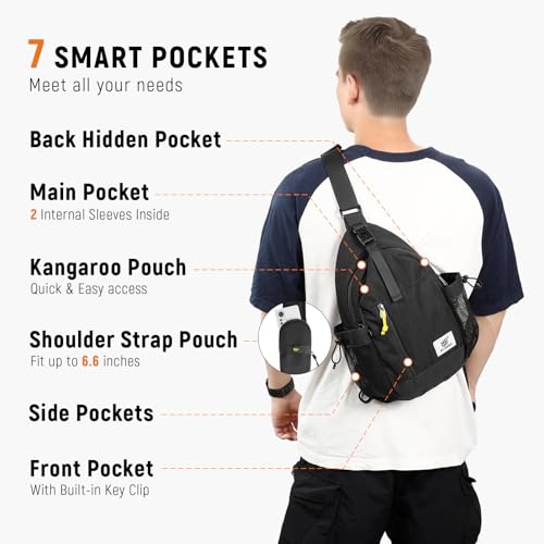 SKYSPER Sling Bag Anti-Theft Crossbody Bag RFID Travel Cross Body Shoulder Sling Backpack - color: Black