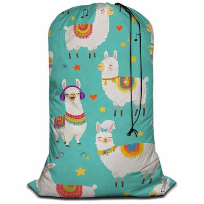 Swono Alpaca Large Dirty Clothes Laundry Bag for Laundry Basket Hamper, Cartoon Llamas Cute Animal Wildlife Machine Washable Dirty Clothes Organizer, 28x40 Inch, Blue - color: Alpaca
