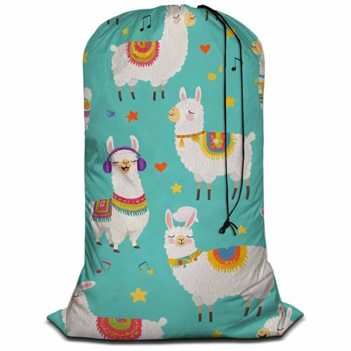 Swono Alpaca Large Dirty Clothes Laundry Bag for Laundry Basket Hamper, Cartoon Llamas Cute Animal Wildlife Machine Washable Dirty Clothes Organizer, 28x40 Inch, Blue - color: Alpaca
