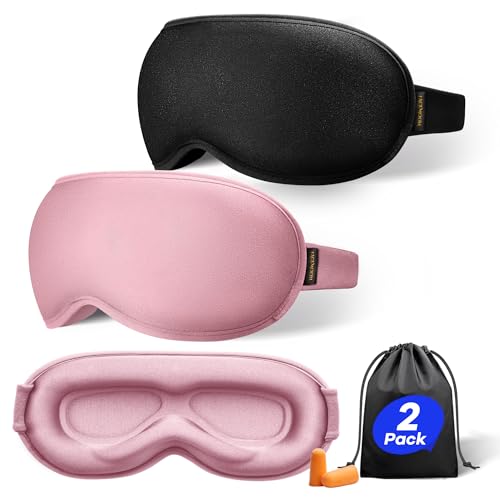 Weighted Eye Mask for Sleeping 2 Pack: Gentle Pressure Blackout Sleep Mask with 3D Contoured Cups, Zero Eye Pressure Sleep Mask for Lash Extensions, Memory Foam Travel Mask, Black Pink - color: Black & Pink (2 Pack)