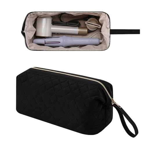 RSRSLEII Large Quilted Hair Tools Travel Bag,Waterproof Hair Styling Accessories Storage Case for Flat Irons,Straightener,Curling Iron,Hair Dryer,Dyson Airwrap Travle Bag (13 Solid Black) - color: 13 Solid Black