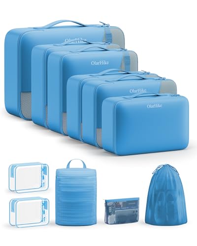 11 Set Packing Cubes for Travel, Gifts for Women Mom,Anti-Tearing Suitcase Organizer,OlarHike Vacation Essentials & Accessories for Cruise Ship - color: 20 Azure Blue