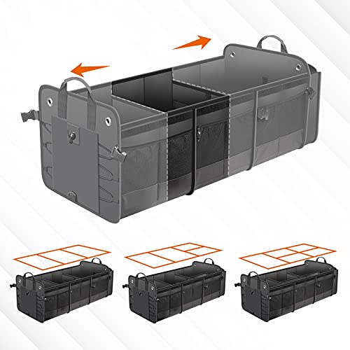 Car Trunk Organizer with Lid & Removable Leakproof Cooler Bag，Foldable Cover,Large Trunk Organizers,Multi-Compartment Collapsible Cargo Storage Organizer for SUV,Van,Truck,Sedan(3 Compartments,Black) - size: Three Compartment