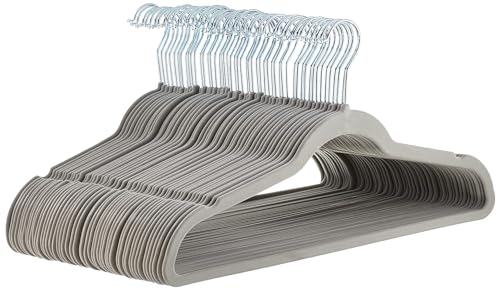 Amazon Basics Slim Velvet Non-Slip Space Saving Suit Clothes Hangers, Closet Organizer, Gray/Silver, 50-Pack - color: Gray/Silver, size: Pack of 50