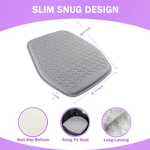 Thin Gel Seat Cushion for Car Seat, Office Chair, Wheelchair, Golf Cart - Non-Slip Car Seat Cushions with 0.7 Inch Gel - Sciatica & Coccyx Pain Relief (Fabric, Grey) - color: Grey
