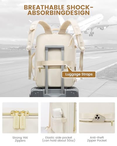 LOVEVOOK 40L Travel Backpack for Women, Carry On Flight Approved, Large Personal Item Bag, Fits 17 inch Laptop, TSA Approved Luggage with 3 Packing Cubes, Waterproof Weekender Gym Backpack - color: White, size: 40L