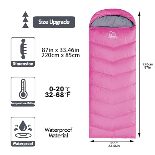 XL Size Upgraded Version of Camping Sleeping Bag 4 Seasons Warm and Cool, Lighter Weight, Adults and Children Can Use Waterproof Camping Bag, Travel and Outdoor Activities - color: Pink Thick, size: 86.6" X 33.46"