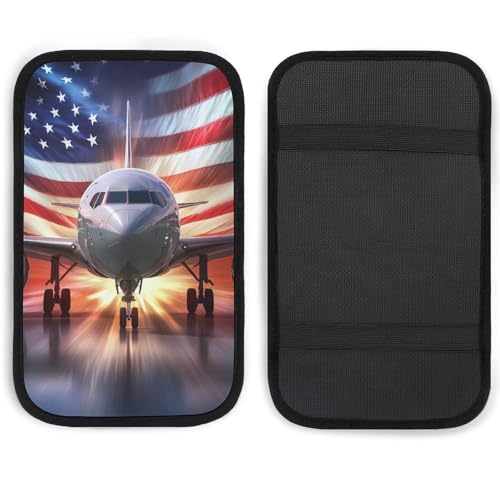USA Flag Airplane Aircraft Car Center Console Cover Auto Armrest Protector Cushion Interior Accessories for Most Vehicles