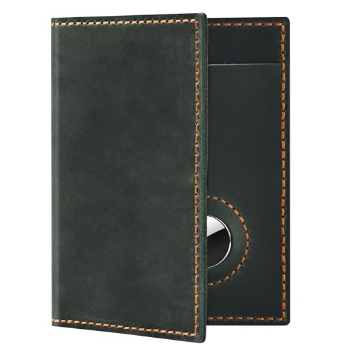 Passport Holder for Travel, Genuine Leather Passport Wallet Cover Case with Airtag Slot, RFID Blocking, for Women Men, Travel Essentials Gift, Green - color: green