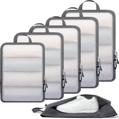 BAGAIL 6 Set Ultralight Compression Packing Cubes Packing Organizer for Travel Accessories Luggage Suitcase Backpack - color: DarkGrey70D, style: Mesh Pattern