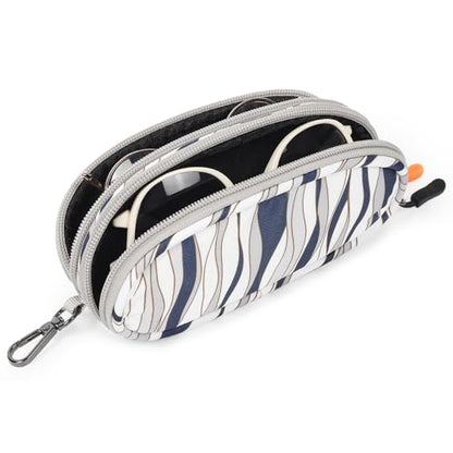 Double Eyeglasses Case Soft Portable Zipper Sunglasses Pouch with Keychain Clip for Men Women - color: Gray Wave