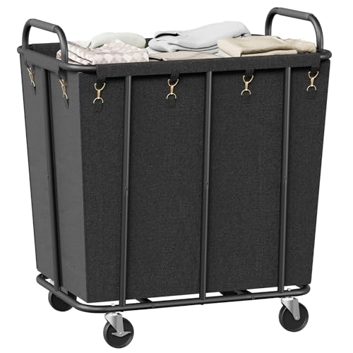 HOOBRO 106 Gal (400 L) Laundry Hamper with Lockable Wheels, Heavy Duty Rolling Laundry Cart, Laundry Sorter with Removable Bag, Laundry Basket Organizer, Waterproof Oxford Cloth, Black BB20XY01
