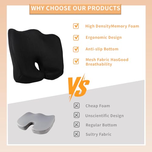 Coccyx Cushion for Tailbone Pain Relief - Ergonomic Seat Cushion for Office Chair, Car & Wheelchair Use with Sciatica Support