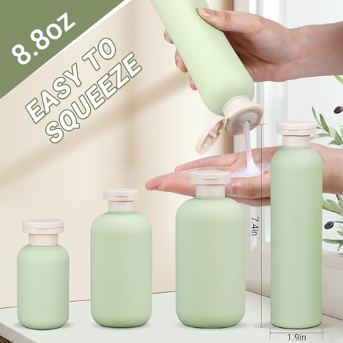 ASEVAT 8.8oz 4Pcs Green Plastic Refillable Travel Shampoo and Conditioner Bottles Plastic Refillable Travel Shampoo Bottles with Flip Cap Shampoo and Conditioner Dispenser - color: Green, size: 8.8oz
