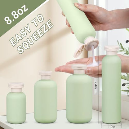 ASEVAT 8.8oz 4Pcs Green Plastic Refillable Travel Shampoo and Conditioner Bottles Plastic Refillable Travel Shampoo Bottles with Flip Cap Shampoo and Conditioner Dispenser - color: Green, size: 8.8oz