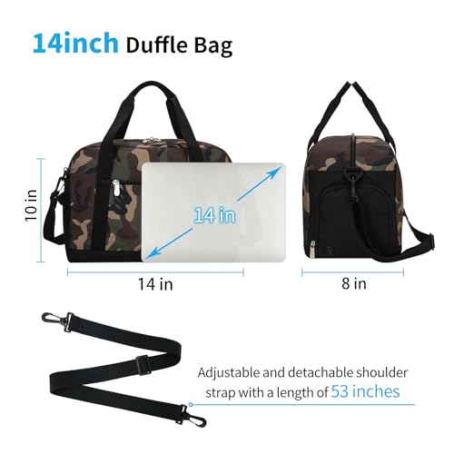Apenze Small Gym Bag 14 inch lightweight Carry On Mini Duffel Bag with Shoe Compartment for Travel Sport - Camouflage - color: Camouflage
