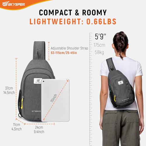 SKYSPER Sling Bag Anti Theft Crossbody Bag RFID Lightweight Travel Shoulder Chest Bag for Hiking Walking - color: Grey
