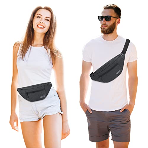 MAXTOP Large Crossbody Fanny Pack with 4-Zipper Pockets,Gifts for Enjoy Sports Festival Workout Traveling Running Casual Hands-Free Wallets Waist Pack Phone Bag Carrying All Phones - color: Dark Grey, style: Large Fanny Pack(4 Zipper Pockets)