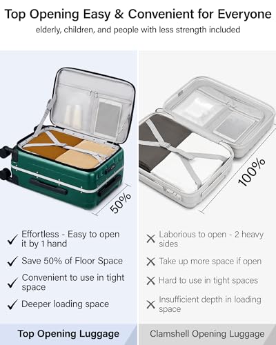 Hanke 24 Inch Checked Luggage Front Opening Rolling Suitcase Hard Sided Luggage with Spinner Wheels Travel Luggagefor Woman Men.(Dark Green) - color: Dark Green, size: 24 Inch