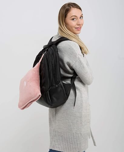 BlueHills Premium Soft Long Travel Blanket Pillow for Tall Airplane Flight Blanket 70 X48 inch Throw in Soft Bag case with Backpack Clip Compact Large Plane 2 in 1 Combo Pink T055 - color: Pink-long-t055