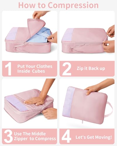 11-Piece Expandable Compression Packing Cubes, Travel Luggage Organizers Set for Suitcase, Lightweight Fabric Packing Bags for Travel Essentials Pink - color: Pink