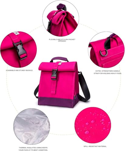 SUNNY BIRD Insulated Lunch Bag Rolltop Lunch Box Tote Lunchbox Bag for Women, Girls, Teens and Kids (Purple) - color: Purple