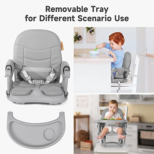 YOLEO Baby High Chair Booster Seat for Dining Table, Foldable High Chairs with Adjustable Heights, Travel Booster Seat with Removable Tray - color: Grey, size: With Cushion