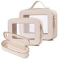 Travel Makeup Set Waterproof Transparent Cosmetic Bag and Toiletry Bag Makeup Brush case with Zipper Car Essentials for Women (Beige, L+M+SLIM) - color: Beige, size: L+M+SLIM