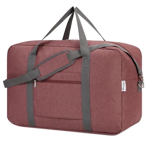 For United Airlines Foldable Carry on Bag 22x14x9 Travel Duffel Bag Packable luggage Duffle for Women and Men 40L (Jujube Red) - color: Jujube Red, size: 40L