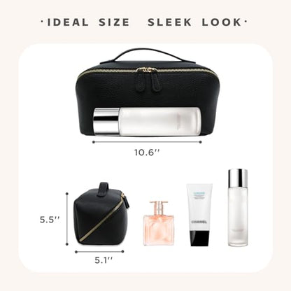 Travel Makeup Bag – Large Cosmetic Organizer with Waterproof PU Leather, Smooth Double Zipper & Tear-Resistant Lining, Toiletry Pouch for Women (Black) - color: 01-Black