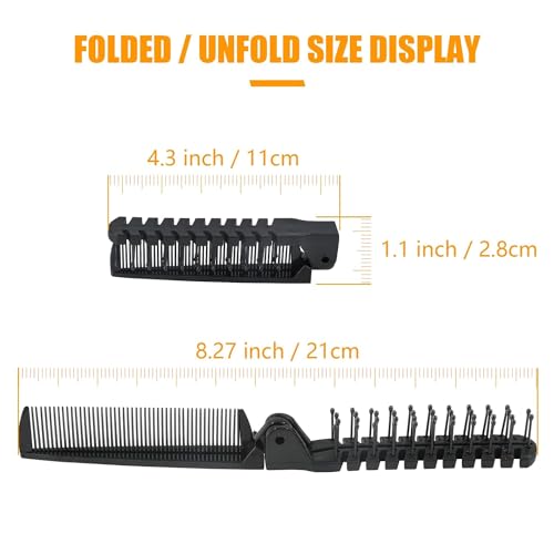 Folding Comb, 24PCS Travel Hair Brush and Comb Set, Portable Foldable Plastic Hairdressing Tools, Anti-Static Hair Comb, Double Headed Hair Brush for Men Women (Black) (Pack of 2) - size: 24 PCS (Pack of 2)