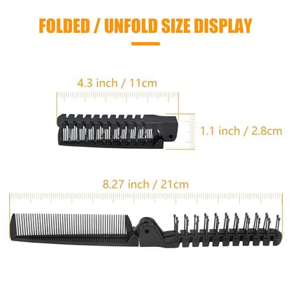 Folding Comb, 24PCS Travel Hair Brush and Comb Set, Portable Foldable Plastic Hairdressing Tools, Anti-Static Hair Comb, Double Headed Hair Brush for Men Women (Black) (Pack of 2) - size: 24 PCS (Pack of 2)