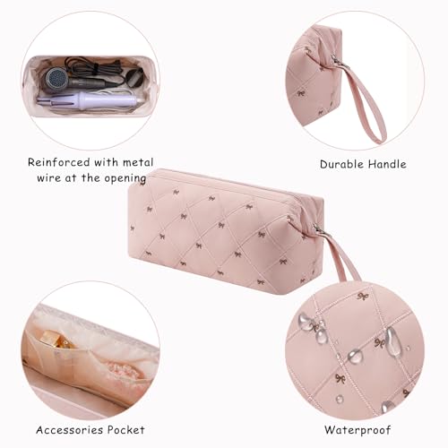 Large Quilted Hair Tools Travel Bag with Bow Pattern,Waterproof Hair Styling Accessories Storage Case for Shark FlexStyle, Dyson Airwrap Hair Dryer, Curling Iron, Revlon Hair Tools(20 Pink Bow) - color: 20Pink Bow