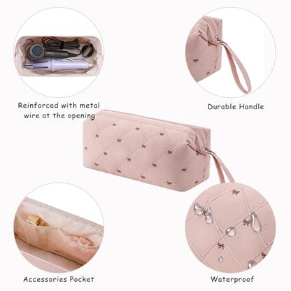 Large Quilted Hair Tools Travel Bag with Bow Pattern,Waterproof Hair Styling Accessories Storage Case for Shark FlexStyle, Dyson Airwrap Hair Dryer, Curling Iron, Revlon Hair Tools(20 Pink Bow) - color: 20Pink Bow