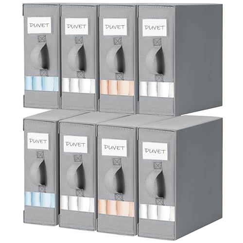 DIMJ Bed Sheet Organizers and Storage 8 Pack - Foldable Sheet Holder for Linen Bedding Storage Box for organization, Sheets Set Holder for Blanke, Towel (King & Queen Size), Grey - color: Grey, size: 8 pack