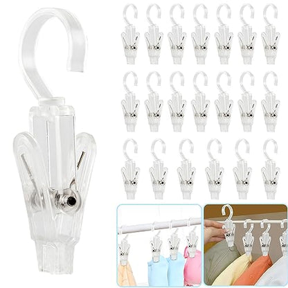 VinBee 20 PCS Laundry Hooks with Clips Super Strong Plastic Home Travel Swivel Hanging Hanger Closet Organizer Clamps Socks Boot Bras Towels for Bathroom Wardrobe Kitchen Office - 4.3 Inches (Clear) - color: Clear