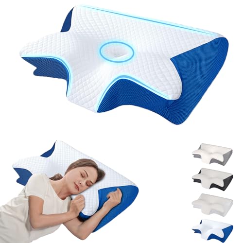 Sleep Apnea Pillow Hospitality Collection, Cervical Pillows for Neck Pain Relief, Ergonomic Contour Orthopedic Pillow for Shoulder Pain & Support, Cozy Memory Foam Neck Pillow for Side Sleeper(Blue) - color: Blue