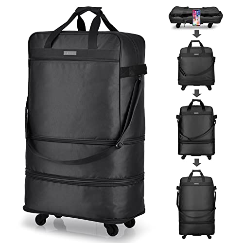 Hanke Suitcases with Wheels Expandable Foldable Luggage Bag Suitcase Collapsible Rolling Travel Bag Duffel Bag for Men Women Lightweight Suitcases without Telescoping Handle, Black - color: Black Upgrade Version