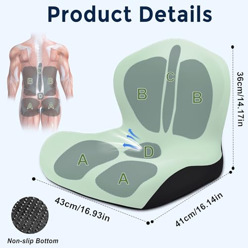 Seat Cushion, Office Chair Cushion, L-Shaped Ergonomic Car Seat Cushions, Memory Foam Chair Cushion, Lumbar Support Pillow for Wheelchair, Car, Home, Office, Desk, Green - color: Green