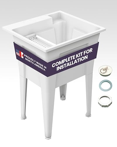 24” Utility Sinks for Laundry Room, Garage, Garden, Basement – Noah William Home Indoor and Outdoor Polypropylene Basement Wash Tub - No Faucet Included (White) - color: White, size: 24" - 19.5 gal