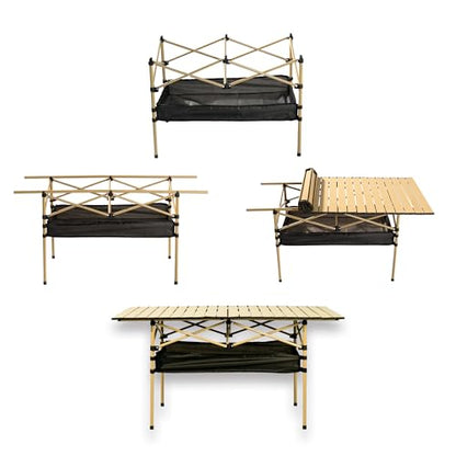 Outdoor Folding Table, 7.93LBS Ultralight Camping Table with Built-in Storage & Carry Bag, 225LBS Heavy Duty Aluminum Tabletop Carbon Steel Frame for Camping, Picnic, Beach, BBQ - color: Yellow