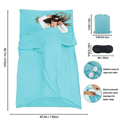 Sleeping Bag Liner,Travel Sheet & Adult Sleep Sack, Camping Sheets Travel Sleep Sack for Backpacking,Hotels & Hostels -Lightweight Single &Double Travel Sheet Camping Sheets - color: Single Glacier Blue