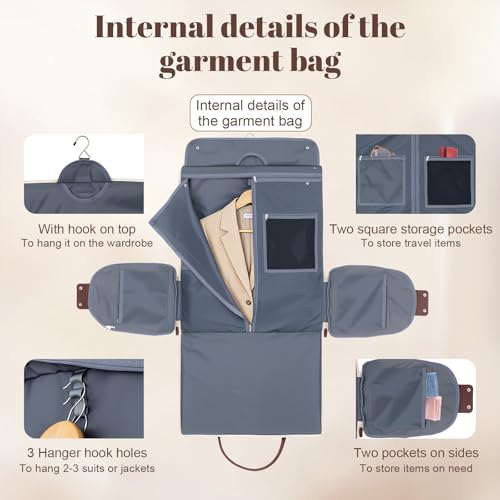 GARPROVM Garment Bags for Travel Women, 3 in 1 Convertible Garment Duffle Bags with Separated Tote Bag, Waterproof Suit Bag Travel Carry On Luggage Weekender Bag for Business Trip, Beige - color: Beige
