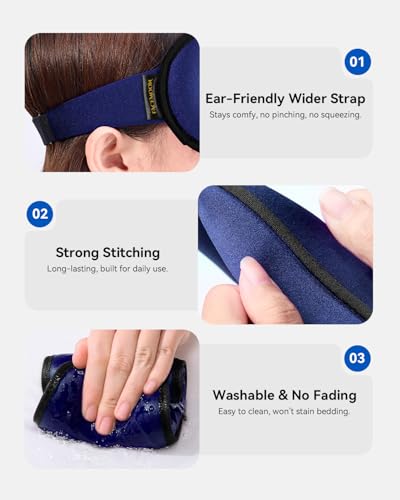 Weighted Blackout Sleep Mask, 3D Contoured Zero Eye Pressure, Lash-Friendly Deep Eye Cups, Adjustable Slide Buckle Strap, Spring Break & Beach Vacation Essential, Summer Travel Sleep Mask (Navy Blue) - color: Navy Blue