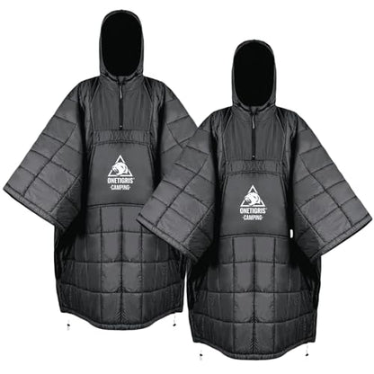 ONETIGRIS Camping Blanket Poncho with with Recycled Synthetic Insulation,Wearable Hoodie Blanket | Ultralight Water-Resistant Warm Camping Blanket for Outdoor, Hiking, Stadium - color: 2pcs-black