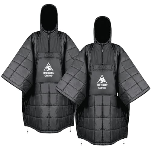 ONETIGRIS Camping Blanket Poncho with with Recycled Synthetic Insulation,Wearable Hoodie Blanket | Ultralight Water-Resistant Warm Camping Blanket for Outdoor, Hiking, Stadium - color: 2pcs-black
