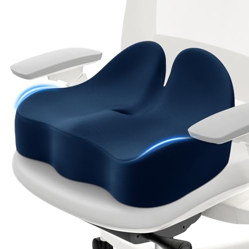 CushZone Memory Foam Seat Cushion for Office Chair, Ergonomic Coccyx Cushion for Desk Chair, Tailbone Support Pillow for Long Sitting, Non-Slip Seat Pad for Home, Gaming Chair -Navy Blue, X-Large - color: Navy Blue, size: Extra Thick 3"