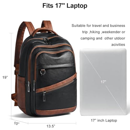 LATMAP Backpack for Women Men - Vegan Leather Backpack Purse Travel Carry-on Bag College Bookbag Work fits 16.5" Laptop,Black&Brown - color: Black&brown