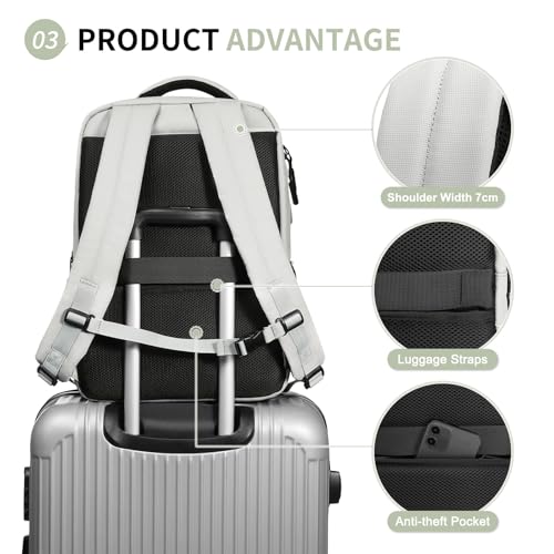 Lightweight Commute Backpack for Men & Women, Water-Resistant Travel Daypack with 15.6-Inch Laptop Compartment & Anti-Theft Pockets, Cloud Gray - color: Cloud Gray
